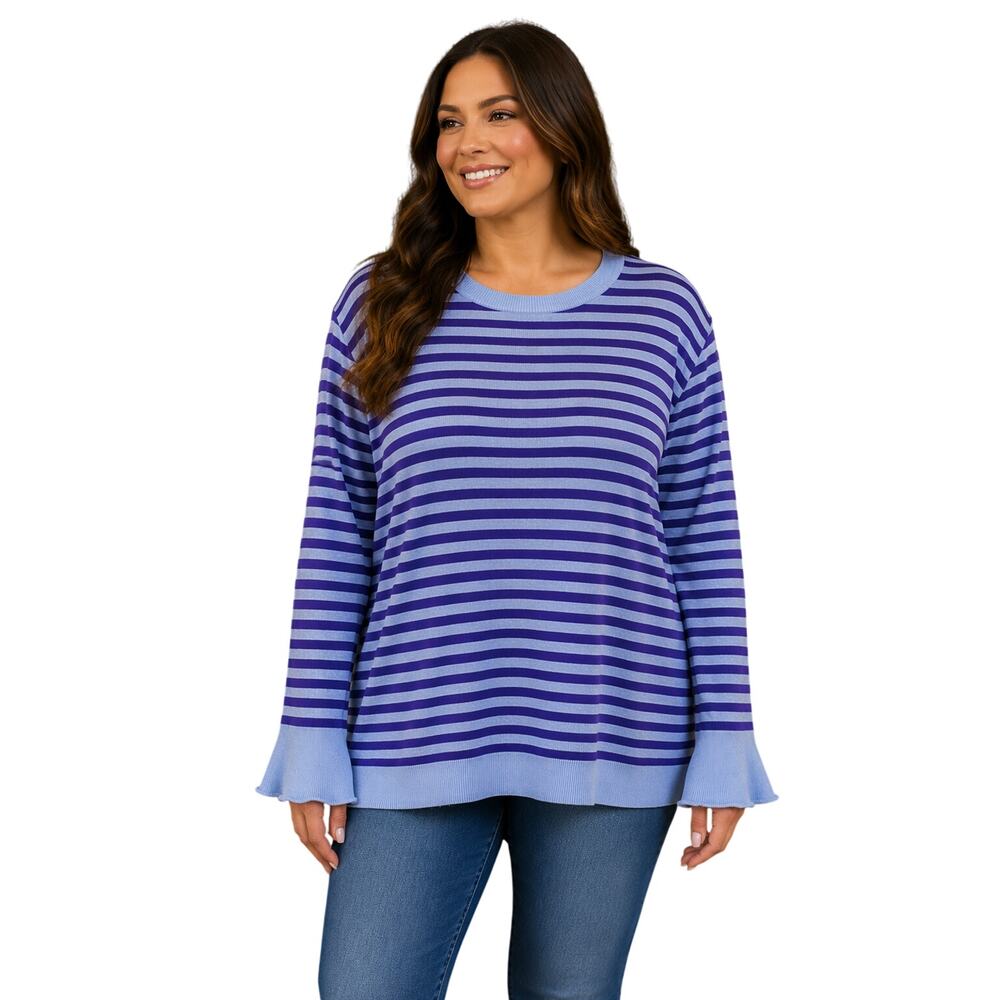 Talbots lambswool blend LP L PETITE flare cuff blue tunic warm winter sweater